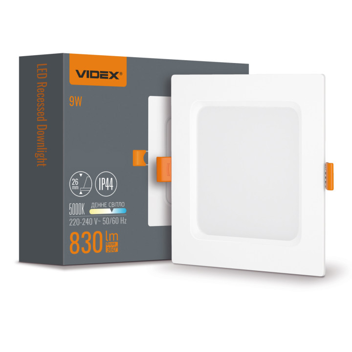 Світильник LED вбудований VIDEX 9W 828Lm 5000K квадрат 220V (487313)