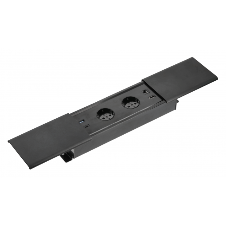 Подовжувач вбудований PRESTINO GTV, 2 розетки. schuko, USB A+C 1,5 м,  RJ45, HDMI, чорний