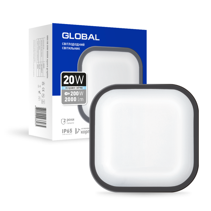 Світильник світлодіодний GlobalLED 20W 5000K, S 221x221 КВАДРАТ