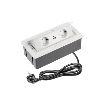Подовжувач  GTV SOFT, 2 гнізда schucko, USB A+C , білий кабель мережевий з вилкою AE-PBSUC2GS-10N