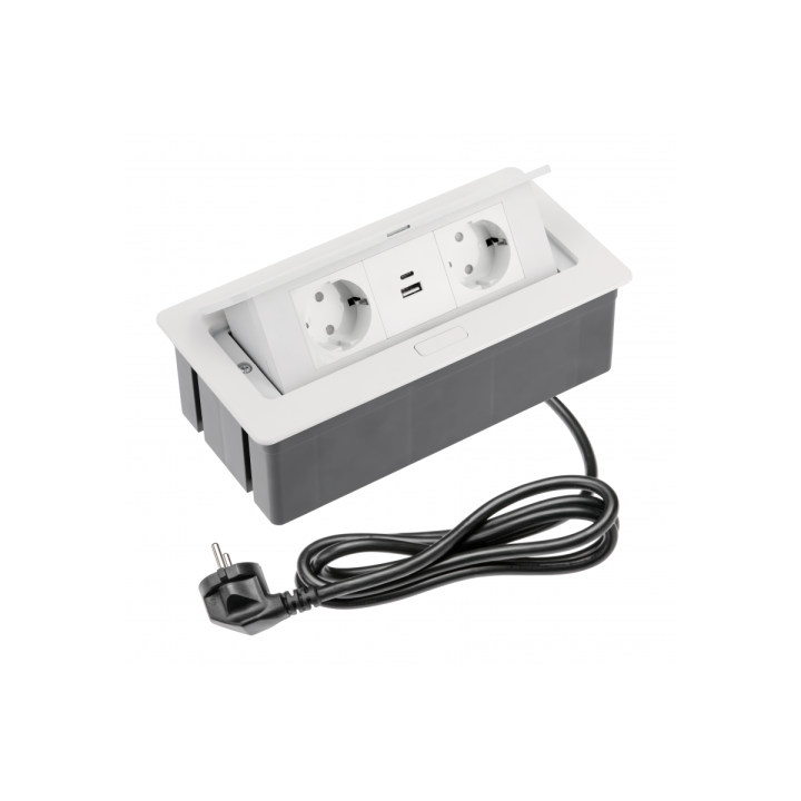 Подовжувач  GTV SOFT, 2 гнізда schucko, USB A+C , білий кабель мережевий з вилкою AE-PBSUC2GS-10N