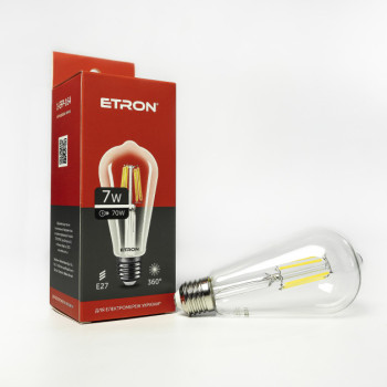 Лампа світлодіодна Etron 164-EFP Filament ST64 7W 4200K E27 ПРОЗОРЕ СКЛО