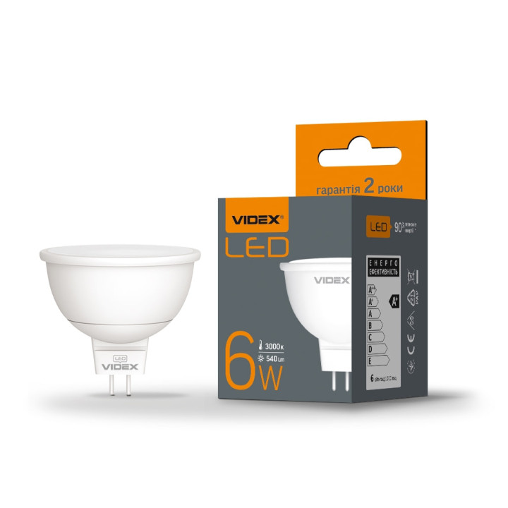 Лампа світлодіодна VIDEX MR16e 6W 3000K 220V GU5.3 (297392)