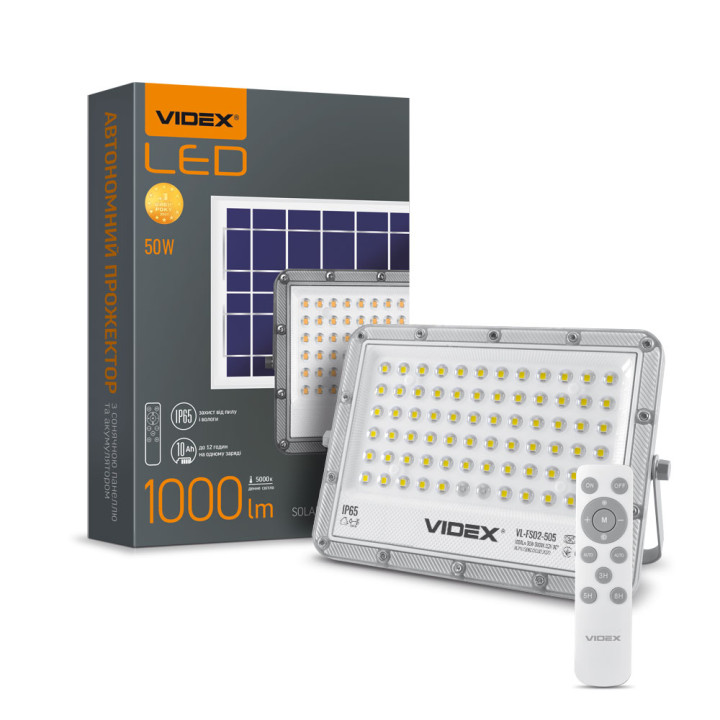 Прожектор світлодіодний VIDEX автономний 50W 5000K 3.2V, FL-FSO2-505 (482493)