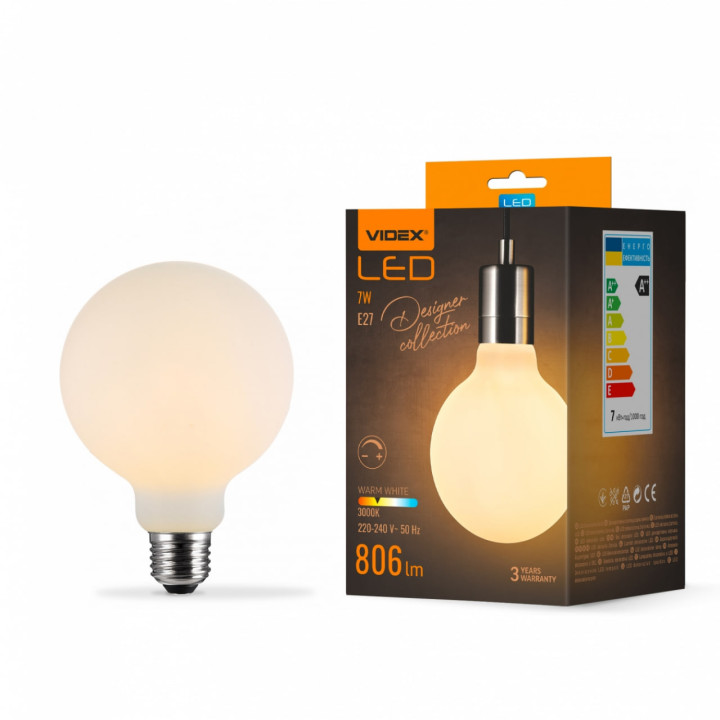 Лампа LED Videx  Filament 7W E27 A80 3000K Porcelain dimmable VL-DG80MO (484497)