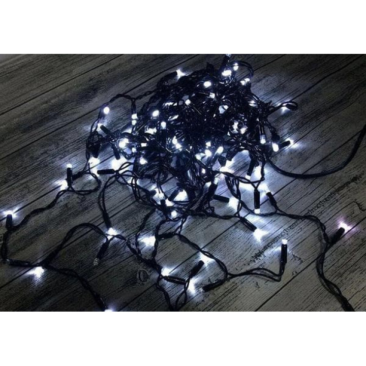 Гірлянда LED вулична 100 біла, чорний дріт  10м 1431-03