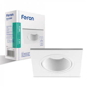 Світильник вбудований Feron DL0380 MR16/GU5.3 квадрат білий пластик поворотний