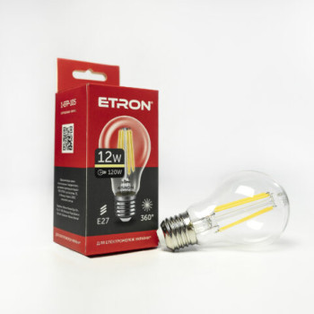 Лампа світлодіодна Etron 105-EFP Filament A60 12W 3000K E27 прозоре скло